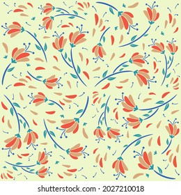 Abstract Floral Seamless Pattern With Leaves, Trendy Seamless Floral Pattern, Vintage Floral Pattern