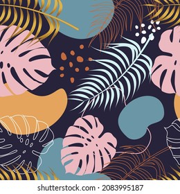 Abstract Floral seamless pattern with leaves. tropical background	