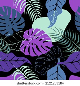 Abstract Floral seamless pattern with leaves. tropical background	