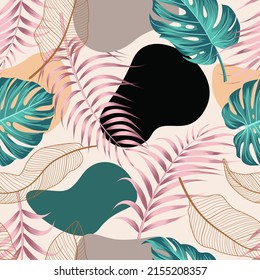 Abstract Floral seamless pattern with leaves. tropical background	
