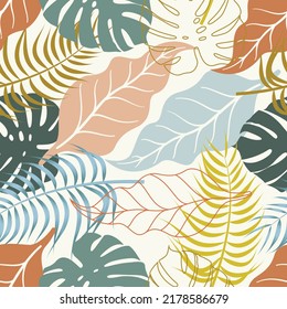 Abstract Floral seamless pattern with leaves. tropical background	
