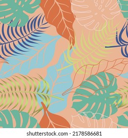 Abstract Floral seamless pattern with leaves. tropical background	
