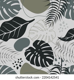 Abstract Floral seamless pattern with leaves. tropical background