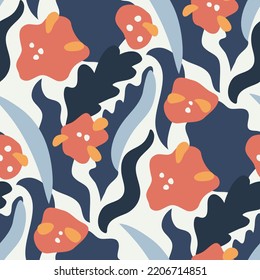 Abstract floral seamless pattern with leaves and flowers