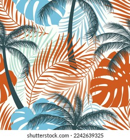 Abstract Floral seamless pattern with leaves. tropical background