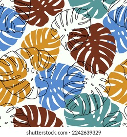 Abstract Floral seamless pattern with leaves. tropical background