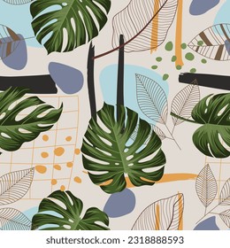 Abstract Floral seamless pattern with leaves. tropical background