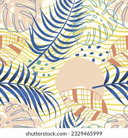 Abstract Floral seamless pattern with leaves. tropical background