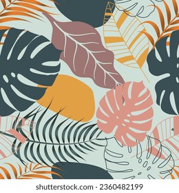 Abstract Floral seamless pattern with leaves. tropical background
