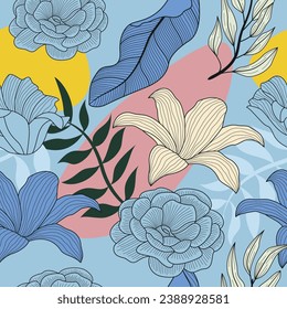 Abstract Floral seamless pattern with leaves. tropical background	