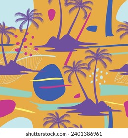 Abstract Floral seamless pattern with leaves, geometric shapes, tropical background	
