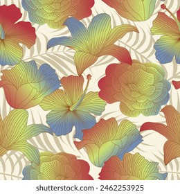 Abstract Floral seamless pattern with leaves. tropical background	