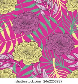 Abstract Floral seamless pattern with leaves. tropical background	