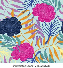 Abstract Floral seamless pattern with leaves. tropical background	