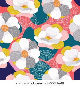 Abstract Floral seamless pattern with leaves. tropical background