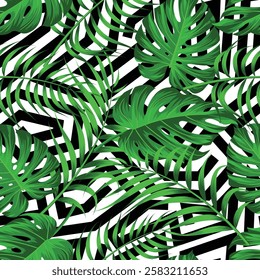 Abstract Floral seamless pattern with leaves with abstract geometrical shapes background