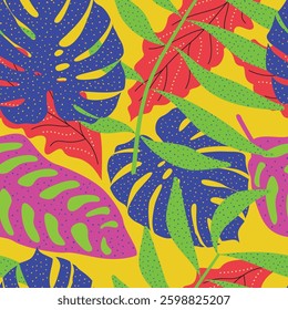 Abstract Floral seamless pattern with leaves. tropical background	
