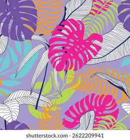 Abstract Floral seamless pattern with leaves. tropical background	
