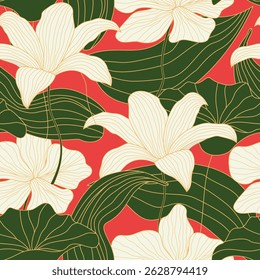 Abstract Floral seamless pattern with leaves. tropical background	
