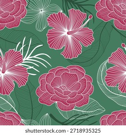 Abstract Floral seamless pattern with leaves. tropical background