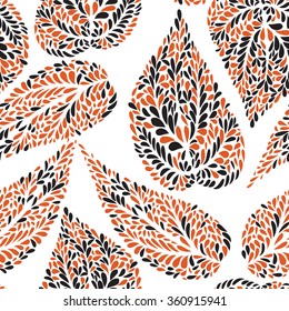 Abstract floral seamless pattern with leaves  Swirl floral doodle texture. Ornamental wave  plant background.