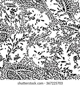 Abstract floral seamless pattern with leaves  Swirl floral doodle texture. Ornamental wave  plant background.