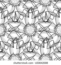 Abstract floral seamless pattern with lotus on white background. Modern wallpaper, textile print.