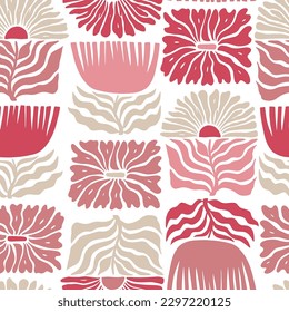 abstract floral seamless pattern with matisse inspired flowers on white background. Good for textile prints, wallpaper, scrapbooking, stationary, wrapping paper, etc. EPS 10