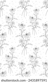Abstract floral seamless pattern in minimalist style. Vertical composition. Design for wedding card template, blank, happy birthday, flyer, wrapping, textile, package, fabric. Vector illustration.