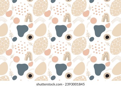 Abstract floral Seamless pattern nature art organic wrapping shape, lines curve creative hand drawn design in pastel colors minimal modern cover template Vector illustration