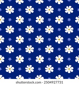 Abstract floral seamless pattern with navy blue background. Simple cute seamless floral pattern vector.
