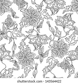 Abstract floral seamless pattern on white background
