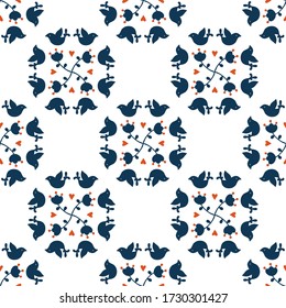 Abstract floral seamless pattern on white background.Scandinavian and folk design.vector illustration with dark blue and red flowers.Flat style. Design of fabric, packaging and branding.minimalism.