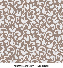 Abstract floral seamless pattern on brown background in vector