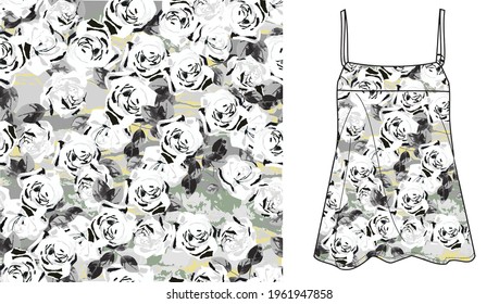 Abstract floral seamless pattern on women's top mockup. Liberty style. fabric, covers, manufacturing, wallpapers, print, gift wrap.