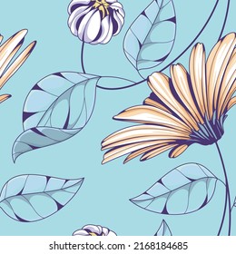 Abstract Floral seamless pattern on blue background. seamless vector pattern on background.
