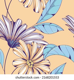 Abstract Floral seamless pattern on yellow background. seamless vector pattern on background.