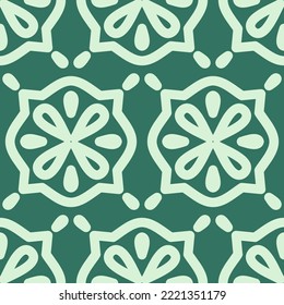 Resumen de patrones florales sin soldadura sobre fondo esmeralda verde, diseño de mosaico textil