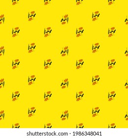 Resumen de patrón floral sin costura con flores simples anaranjadas. Fondo amarillo brillante. Ilustración vectorial para impresiones textiles estacionales, tela, carteles, telas de fondo y papel pintado.