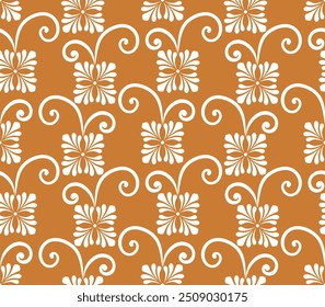 Abstraktes florales nahtloses Muster. Orange und weißes Ornament. Vektorhintergrund.