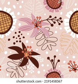 Abstract Floral seamless pattern in organic hand drawn style and pastel color