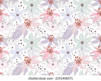 Abstract Floral seamless pattern in organic hand drawn style and pastel color