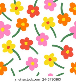 Abstract floral seamless pattern. Organic nature botanical print. Basic colorful naive shapes on a white background. Vector illustration