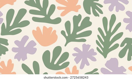 Abstract Floral Seamless Pattern Organic Shapes Muted Boho Colors Vector
