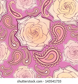 Abstract floral seamless pattern. Oriental asian lightning ornament. Colorful flower background