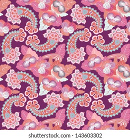 Abstract floral seamless pattern. Oriental asian lightning ornament. Lilac flower background