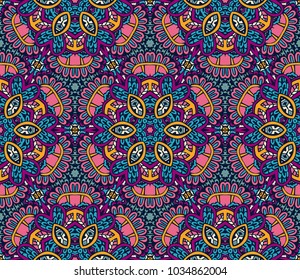 Abstract floral seamless pattern ornamental. Festive colorful background design. Geometrical Ethnic floral mosaic Ornament
