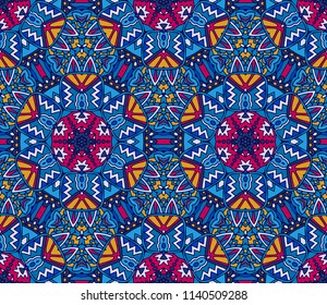 Abstract floral seamless pattern ornamental. Festive colorful background design. Geometrical Ethnic floral mosaic Ornament