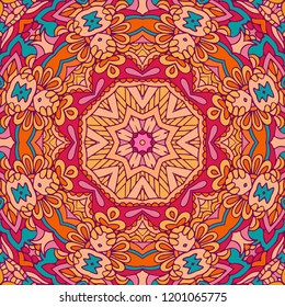 Abstract floral seamless pattern ornamental. Festive colorful background design. Geometrical Ethnic floral mosaic Ornament