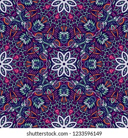 Abstract floral seamless pattern ornamental. Festive colorful background design. Geometrical Ethnic floral mosaic Ornament